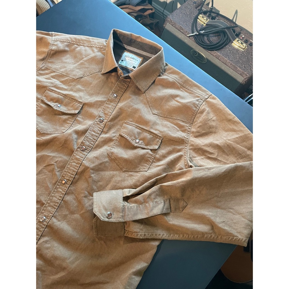 Outlander Western Shirt Mens Large Mocha Brown Excellent Pearl Snap Long Sleeve